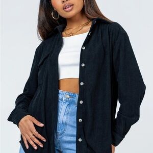 Princess Polly Rylan Black corduroy Button Down Shirt size 6 🖤